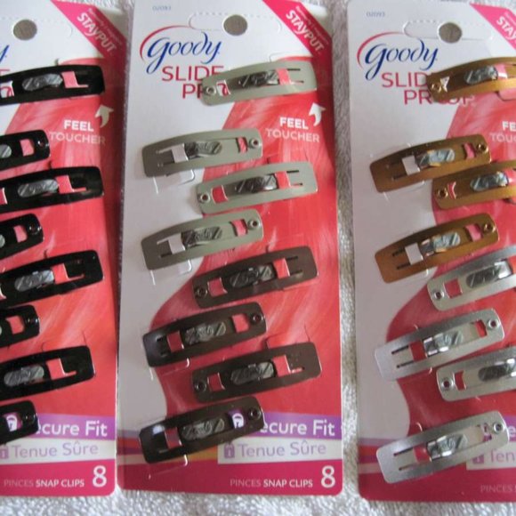 8 Goody Stay Put Slide Proof Hair Snap Clips Secure Hold Fit Black Blonde Silver - Picture 3 of 16